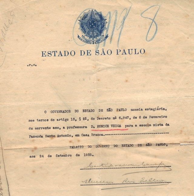Nomeação de Eunice Veiga - 1935